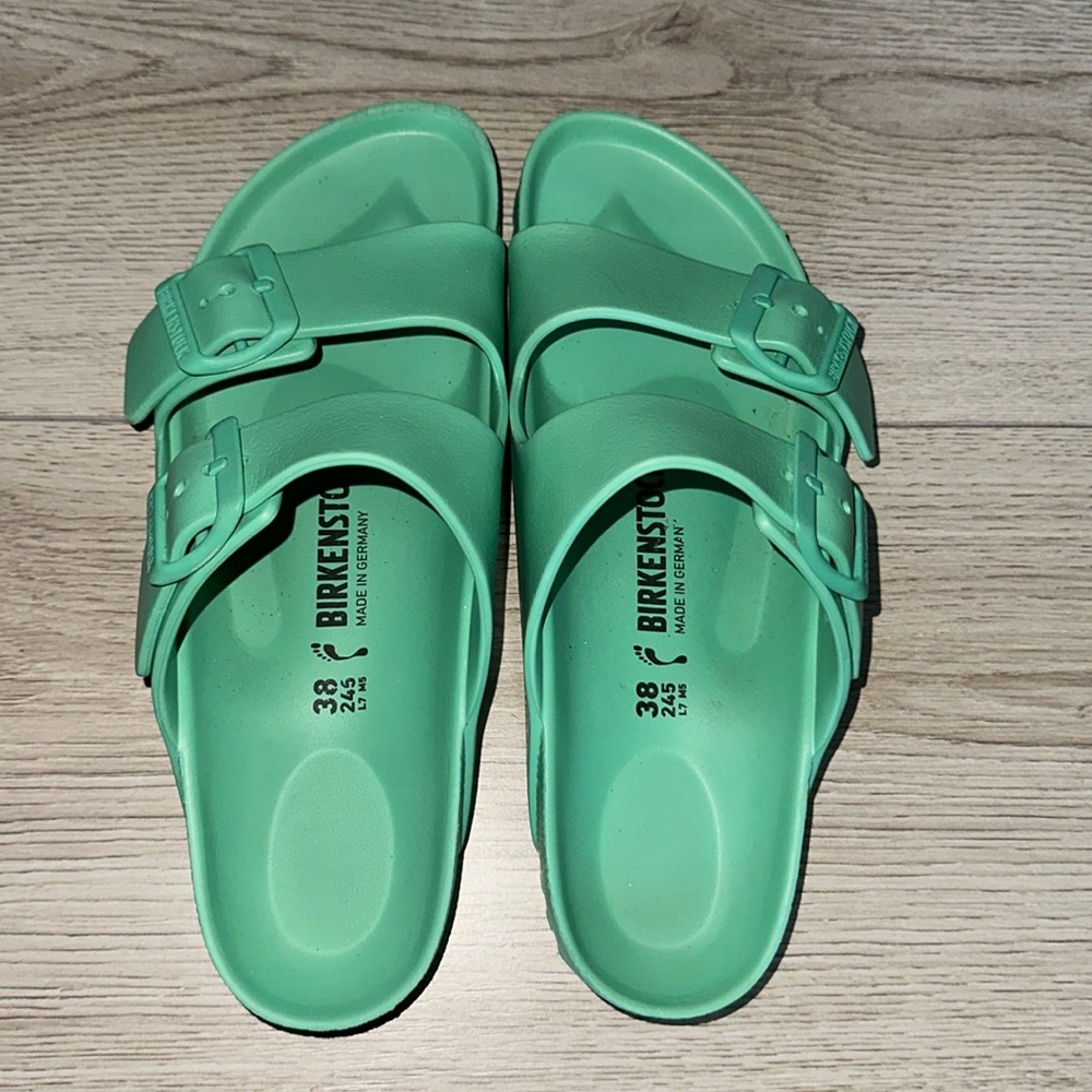 Mint green Arizona Essentials Birkenstock sandals